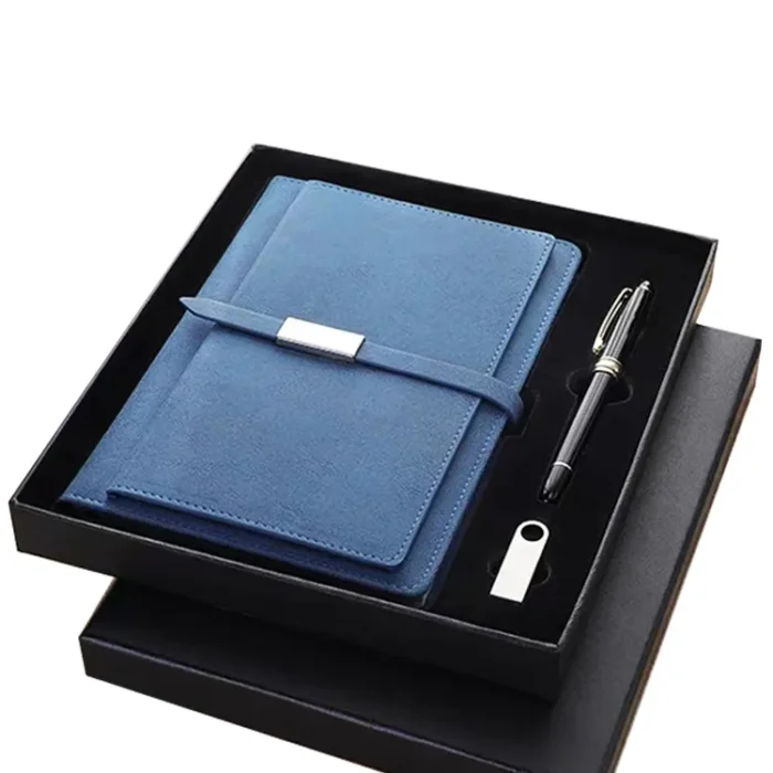 Ensemble Cadeau Promotionnel D'entreprise, Carnet De Notes A5 En Cuir PU Gris Avec Logo Personnalisé, Stylo Et Boîte – Image 2