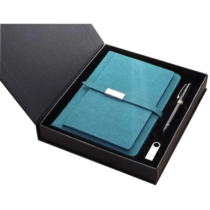Ensemble Cadeau Promotionnel D'entreprise, Carnet De Notes A5 En Cuir PU Gris Avec Logo Personnalisé, Stylo Et Boîte – Image 3