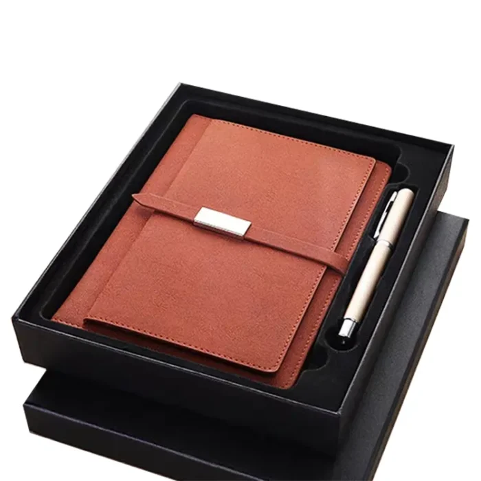 Ensemble Cadeau Promotionnel D'entreprise, Carnet De Notes A5 En Cuir PU Gris Avec Logo Personnalisé, Stylo Et Boîte – Image 9