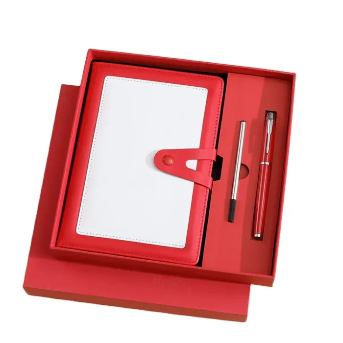 Ensemble Cadeau Promotionnel D'entreprise, Carnet De Notes A5 En Cuir PU Gris Avec Logo Personnalisé, Stylo Et Boîte – Image 4